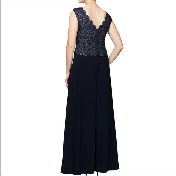 Alex Evenings Navy Sleeveless Gown Sz14P - Picture 2 of 16